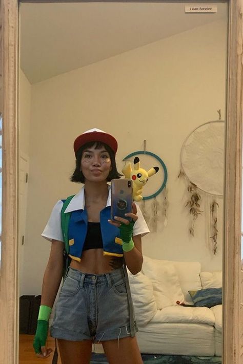 Halloween Costumes Jhene Aiko, Jhene Aiko Ash Costume, Jhene Aiko Pokemon, Ask Ketchum Costume, Female Ash Ketchum Costume, Last Minute Anime Costumes, Pokémon Ash Costume, Jhene Aiko Costume, Jhene Aiko Halloween Costume