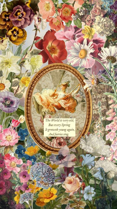 #flowers #floral #vintage #quotes #spring #aesthetic #wallpaper Spring Theme Aesthetic, Juliet Core Aesthetic, Spring Vintage Wallpaper, Spring Fairy Aesthetic, Spring Phone Wallpaper Aesthetic, Spring Widgets Aesthetic, Spring Wallpaper Aesthetic Vintage, Spring Aesthetic Quotes, Spring Lockscreen Aesthetic