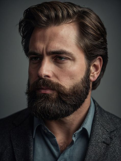 Full Beard Styles For Men, Medium Beard Styles, Beard And Mustache Styles, Swept Back Hair, Beard Wax, Beard Haircut, Mustache Styles, Beard Hairstyle, Full Beard