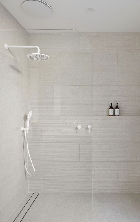 Minimal Grout Bathroom, Big White Tiles Bathroom, Bathroom Reference, Toilet Renovation, Wood Tile Shower, White Shower Tile, Black Tile Bathrooms, All White Bathroom, Toilet Tiles