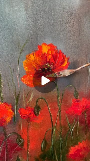 Flower Painting Videos, Poppy Flower Painting, Abstract Poppies, Butterfly Art Painting, Red Vines, Abstract Painting Techniques, Beautiful Days, Pastel Artwork, Poppy Art