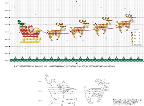 Sew Beautiful Blog: Free Daily Design: Santa and Reindeer Picture Smocking Plate Smocking Stitches, English Smocking, Smocking Designs, Smocking Tutorial, Smocking Plates, Smocking Patterns, Smocked Dresses, Hand Smock, Heirloom Sewing