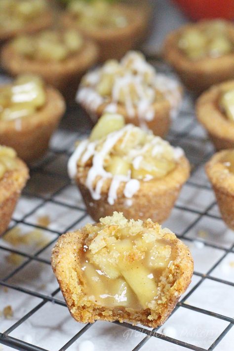 Snickerdoodle Apple Pie Bites Recipes, Mini Apple Pie Cookies, Snickerdoodle Apple Pie Bites, Apple Pie Cookie Cups, Apple Pie Cookie, Small Pastries, Gluten Free Apple Pie, Pie Ideas, Apple Pie Filling Recipes