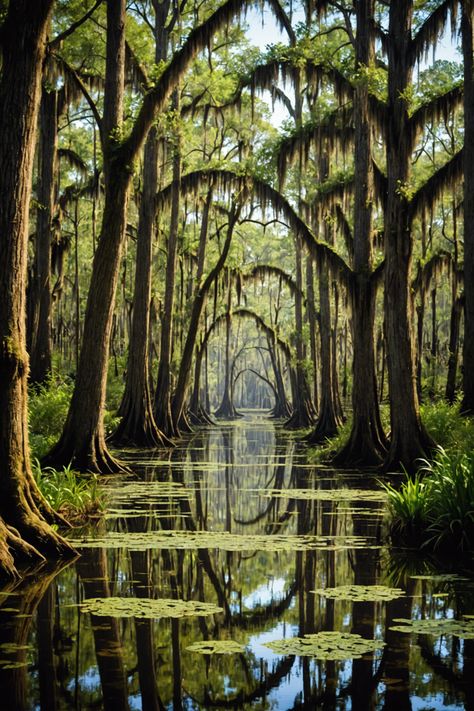 Mysteries of the Swamp: Exploring Louisiana's Enchanting Bayous Beautiful Swamp Aesthetic, Louisiana Aesthetic Wallpaper, Bayou New Orleans, Louisiana Bayou Aesthetic, Louisiana Mardi Gras Aesthetic, Louisiana Swamp Aesthetic, Swamp Mansion, Swamp Kingdom, Bayou Aesthetic