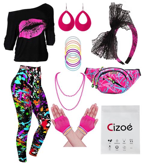 PRICES MAY VARY. Women's 80s Costume Accessories Set One Package: 80's Print Off Shoulder Clothes Shirts*1 ; Tutu Skirt*1; Neon Leg Warmers*1;Lace Hair Headbands*1 ; Earrings*1 Pair; Necklace*1; Bracelets*1; Fingerless Fishnet Gloves*1;Fanny Pack*1 For 80' s or 90's Themed Party All Accessories Are Brightly and Colorful,Perfect Your Outfit 80s Costume Ideas For Women, 80s Neon Outfit, 80s Costume Women, Womens 80s Costume, 80s Outfits Women, 80s Theme Party Outfits, 80s Party Costumes, 80s Halloween Costumes, The 80s Fashion