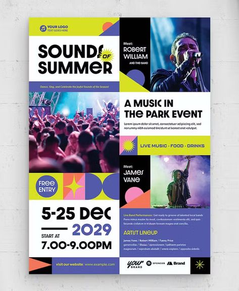 Music Festival Flyer Template AI, EPS Festival Flyer Design, Music Festival Flyer, Festival Flyer, Rock Festival, Flyer Design Inspiration, Local Bands, Rock Festivals, Live Band, Music Concert