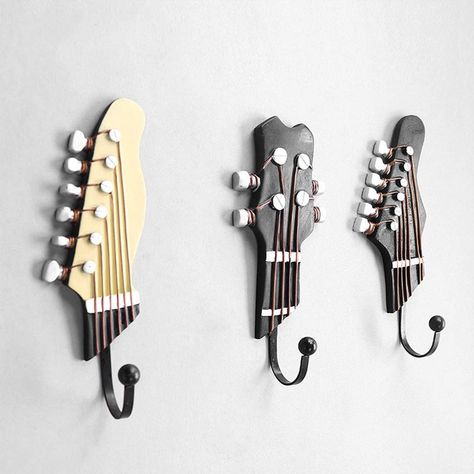 Looking for a special gift for a music lover or a musician? Get the Multi-purpose Retro Style Guitar Heads Wall Hooks - Set of 3! Free International Shipping and many happy clients around the world! Resin Clothes, Guitar Hook, Musical Gift, Hat Hanger, Deco Originale, Hook Wall, Hanger Hooks, Music Room, Metal Hooks