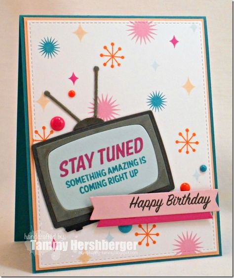 Sweet Sunday Sketch #266 by Tammy Hershberger Stampin Up Stay Tuned, Retro Cards Handmade, Stampin Up Tune In Cards, Stampin Up Tune In, Tune In Stampin Up Cards, Old Fashioned Tv, Sizzix Projects, Retro Television, Sweet Sunday