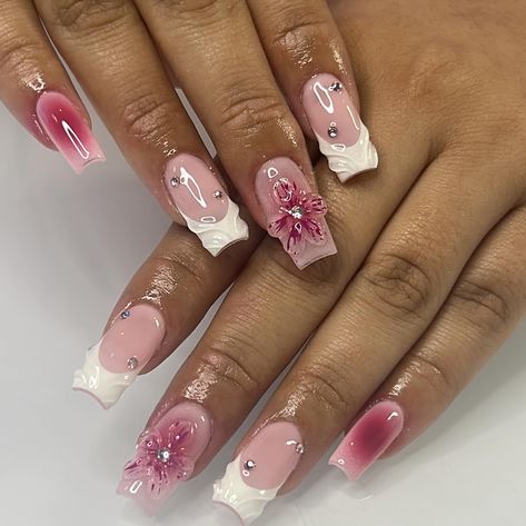 aura & 3d gel 🌸 - - - #gelx #apresgelx #gelextensions Aura Nails With 3d Gel, Nails With 3d Gel, 3d Aura Nails, 3d Nails Square, Square Short Nail Designs, Short 3d Nails, Aura Nails Tutorial, 3d Gel Nails, Nails 3d Gel