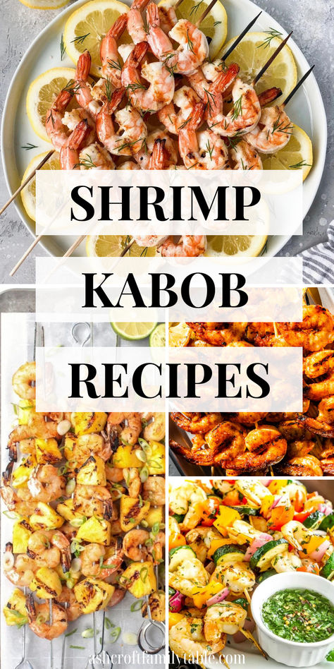 Collage of shrimp kabob recipes and skewers. Shrimp Kabobs On The Grill Marinade, Kabob Recipes Oven, Shrimp Skewers In Oven, Shrimp Kabob Marinade, Shrimp Kabobs On The Grill, Recipes For The Oven, Marinade Ideas, Kabobs On The Grill, Grill Skewers