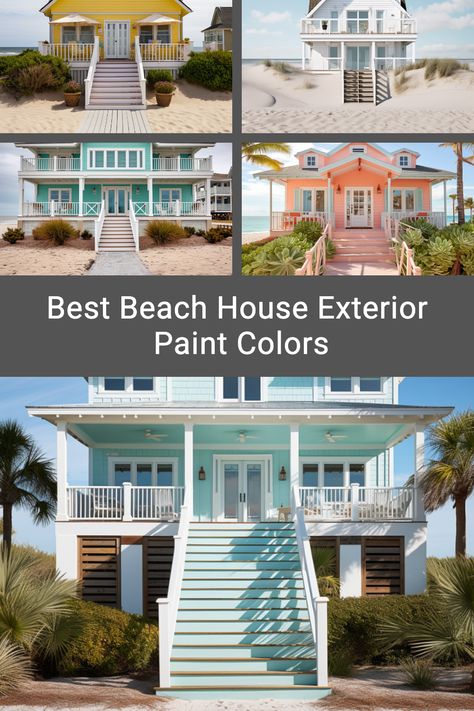 Looking to update your beach house exterior? Dive into these stunning paint colors designed to enhance your coastal curb appeal and withstand the harsh seaside elements. #BeachHouseStyle #ExteriorDesign House Colors Exterior Coastal, Key West Style Homes Exterior Paint Colors, Tropical Exterior House Colors, Beach House Paint Colors Exterior Home, Florida House Colors, Beach House Colors Exterior, Coastal Curb Appeal, Key West House Colors, Exterior Beach House Colors