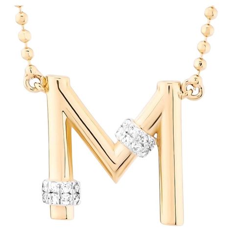 Sophisticated Diamond M Letter Charm Featuring Brilliant-cut Diamonds and a 14K Yellow Gold Round Diamond: 0,08ct Color: E Clairty: SI 14K Gold: 3.78Gr. Initial Gold Necklace, Necklace Drawing, M Necklace, Alphabet Necklace, Letter Earrings, Letter Jewelry, Letter Pendant Necklace, Initial Necklace Gold, Letter Pendants