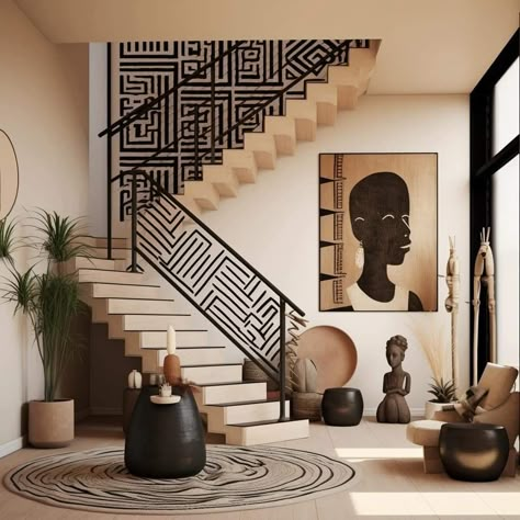 African Decor Living Room, Modern African Decor, درج السلم, Afrocentric Decor, African Interior Design, African House, African Inspired Decor, African Interior, African Home Decor