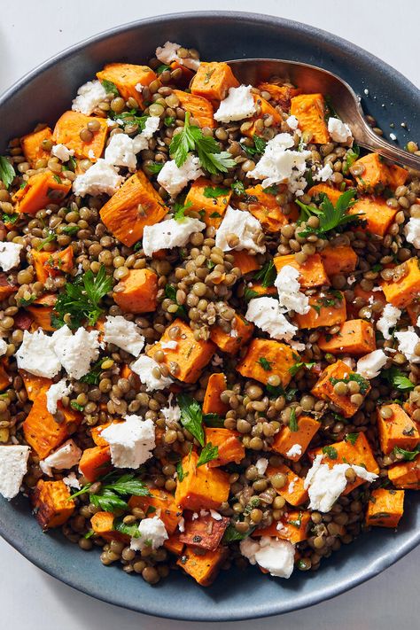 Sweet Potato Salad Recipe, French Green Lentils, Sweet Potato Salad, Salad With Sweet Potato, Lentil Salad, Nyt Cooking, Lentil Recipes, Deilig Mat, Potatoe Salad Recipe