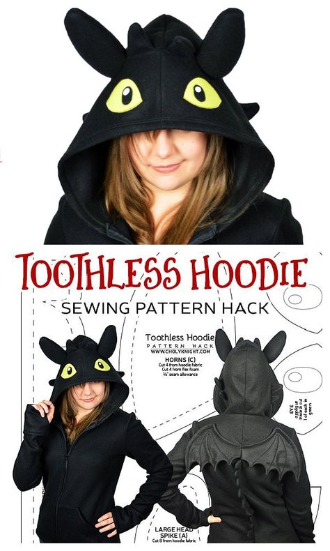 Toothless Sewing Pattern Free, Toothless Costume Diy, Anime Sewing Patterns, Hoodie Crafts, Goth Sewing Patterns, Womens Hoodie Pattern, Hoodie Sewing Pattern Free, Sewing Workspace, Clothes Patterns Sewing