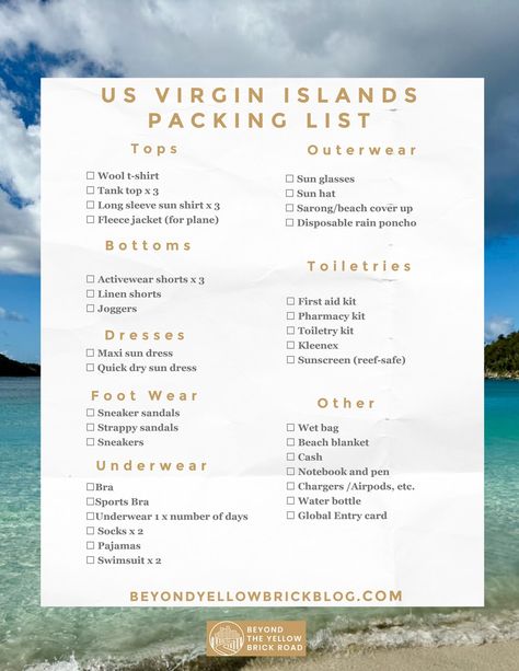 Stop wondering what to pack for a trip to St John USVI with my complete US Virgin Islands Packing List. This printable USVI packing list gets everything you need for a week in a carry-on. Virgin Islands Vacation, St Thomas Virgin Islands, Pack For A Trip, The Us Virgin Islands, Virgin Island, St John Usvi, Virgin Gorda, Caribbean Vacations, Us Virgin Islands