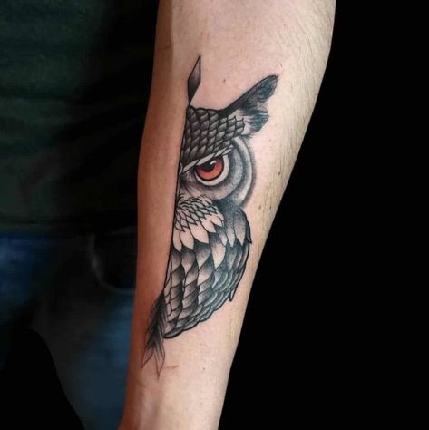 Half Owl Tattoo, Owl Tattoo Men, Owls Tattoo, Mens Owl Tattoo, Traditional Owl Tattoos, Owl Tattoo Small, Geometric Owl Tattoo, Cute Owl Tattoo, Geometric Owl