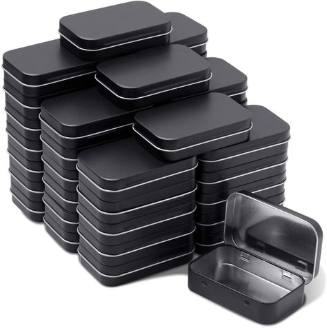 Amazon.com: Tamicy Metal Rectangular Hinged Tins - Pack of 40 Matte Black Mini Portable Box Containers Small Empty Storage Tins with Lids Home Organizer Kit for Storage Drawing Pin Jewelry Crafts Small Storage Containers, Desain Pantry, Drawing Pin, Small Storage Boxes, Home Organizer, Sewing Supplies Storage, Small Tins, Mini Candles, Kit Home