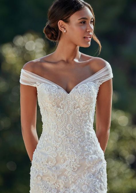 Sincerity Bridal - Style 44148: Beaded Lace and Tulle Mermaid Gown Autumn Wedding Dress The Bride, Wedding Gown Ideas, Fitted Wedding Gown, Sincerity Bridal, Fitted Gown, Shoulder Wedding Dress, Skirt Tulle, Tulle Wedding Gown, Pnina Tornai