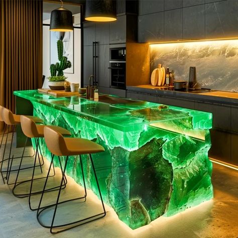 Crystal Epoxy Kitchen Islands: Transforming Culinary Spaces with Elegance and Innovation - ArtistryApex.com Epoxy Backsplash Kitchen, Epoxy Bar Top Ideas, Epoxy Resin Countertop, Latin Restaurant, Stairs Room Ideas, Home Decor Stairs, Epoxy Kitchen, Decoration Dining Room, Home Color Palette