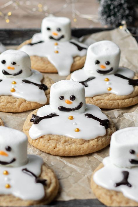 Melting Snowman Cookies, Melted Snowman Cookies, Seasonal Baking, Melting Snowman, Small Batch Baking, Melting Snowmen, Brown Sugar Cookies, Melted Snowman, Orange Food Coloring