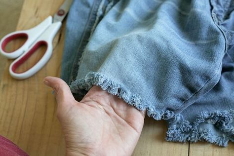 How to Make Frayed Cut-Off Jean Shorts | eHow Frayed Jeans Diy, Diy Denim Shorts, Diy Jean Shorts, Cut Jean Shorts, Cutoff Jeans, Diy Ripped Jeans, Cut Off Shirt, Diy Shorts, Washing Machine And Dryer