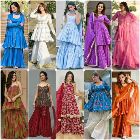 Peplum Tops with Sharara New Designs 2023 || Short Frock With Palazzo || Latest Gharara Dress Design Peplon Tops With Sharara, Frock Gharara Designs, New Trend Kurti Design 2023, Peplum Kurti Designs, Sarara Dress Design Latest, Short Kurti With Garara, Sarara Design Latest Party Wear, Sarara Suit Designs Latest, Short Kurti Designs Latest Party Wear