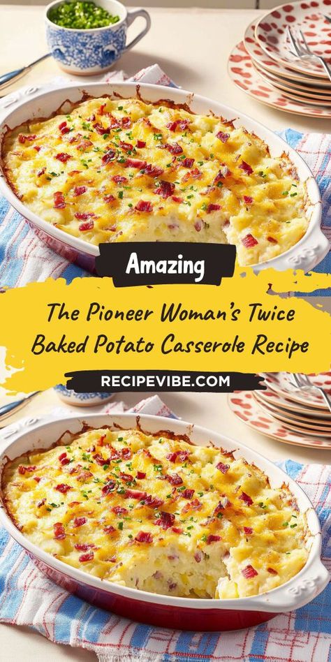 Want to elevate your holiday meal with a comforting and hearty side? The Pioneer Woman’s Twice Baked Potato Casserole will warm your heart and home this Christmas. It’s an easy recipe that everyone will love. Be sure to save this gem for your holiday menu and make your dinner unforgettable! Twice Baked Potato Casserole Recipe, Easy Twice Baked Potatoes, Creamed Turkey, Twice Baked Potato Casserole, Twice Baked Potato, Twice Baked Potatoes Casserole, Baked Potato Casserole, Potatoe Casserole Recipes, Baked Casserole