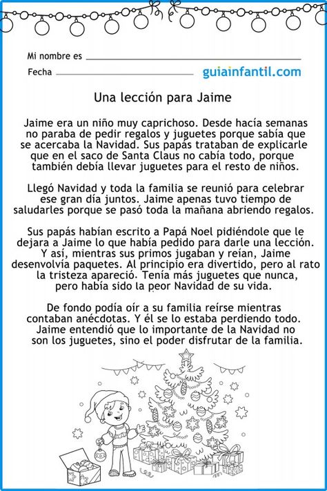 No te pierdas el cuento de Navidad para niños que habla sobre la importancia de la familia. Se titula Una lección para Jaime y es un cuento infantil situado en el periodo navideño. Jaime es un niño muy caprichoso que quiere muchos regalos navideños y pero aprende qué es lo importante en Navidad. Spanish Lessons, Teaching Spanish, School Items, Months In A Year, Kids Christmas, Word Search Puzzle, Education, Christmas