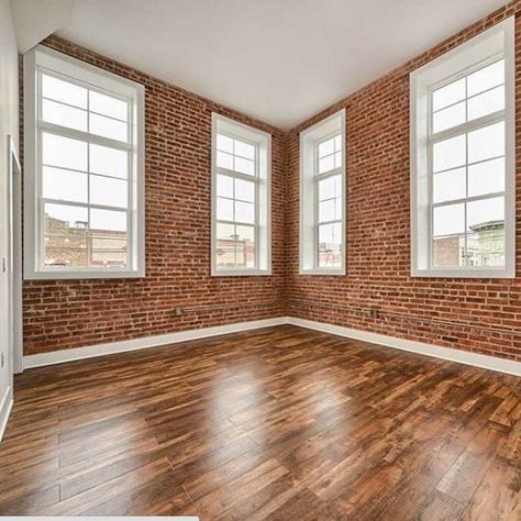 Brick Wall Wood Floor, Exposed Brick Apartment Decor, Wood And Brick Interior, Red Brick Wall Interior, Exposed Brick Walls Living Room, Spooky Apartment, Brick Wash, Exposed Brick Living Room, Brick House Interior