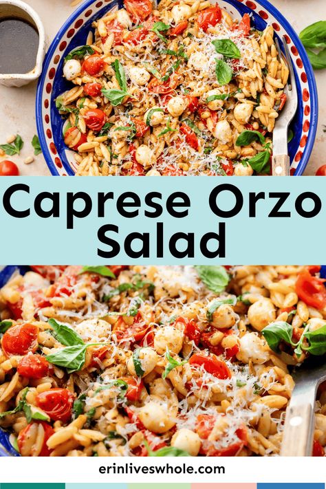 Refresh your taste buds with this delicious, nutrient-packed Caprese Orzo salad. Made with orzo, cherry tomatoes, mozzarella balls, and a balsamic dressing, this dish is loaded with refreshing flavors in every single bite. Caprese Orzo, Cherry Tomato Salad, Orzo Salad Recipes, Mozzarella Balls, Caprese Salad Recipe, Creamy Cauliflower Soup, Tomatoes Mozzarella, How To Cook Orzo, Orzo Pasta Salad