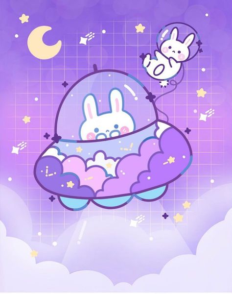 Space Cute Art, Space Bunny Wallpaper, Space Cute Drawing, Kawaii Space Aesthetic, Alien Cute Drawing, Space Aesthetic Cute, Cute Space Aesthetic, Pastel Space Aesthetic, Space Kawaii