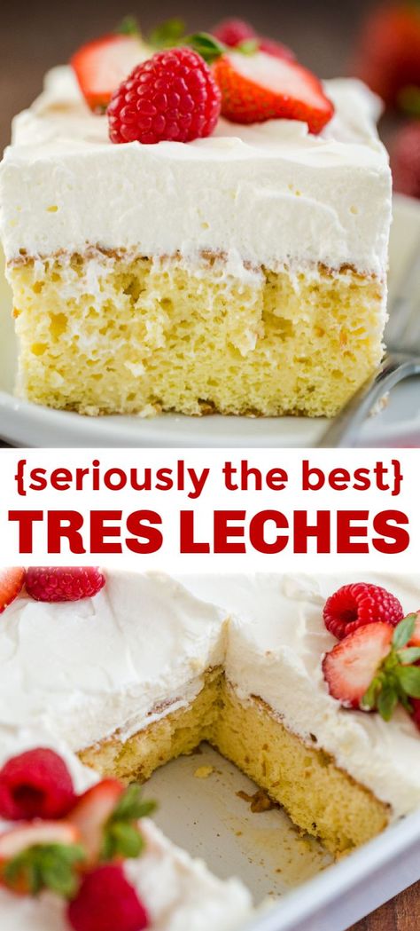 Tres Leches Cake has a soft and ultra-moist crumb. This authentic Tres Leches Cake recipe is soaked with a 3 milk mixture and topped with whipped cream. #tresleches #treslechescake #treslechescakerecipe #mexicancake #cake #cakerecipe #moistcake #natashaskitchen Tres Leches Cake Recipe Authentic, Mexican Cake, Tres Leches Cake Recipe, Leches Cake, Slow Cooker Desserts, Tres Leches Cake, Mexican Dessert, Tres Leches, Authentic Mexican