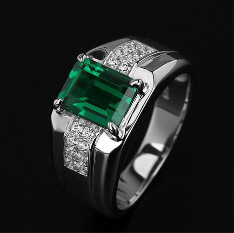 welcome to my store Mens Emerald Rings, Mens Gemstone Rings, Zircon Gemstone, Green Emerald Ring, Mens Rings Fashion, S Ring, Mens Engagement, Men's Wedding Ring, Sterling Silver Engagement Rings