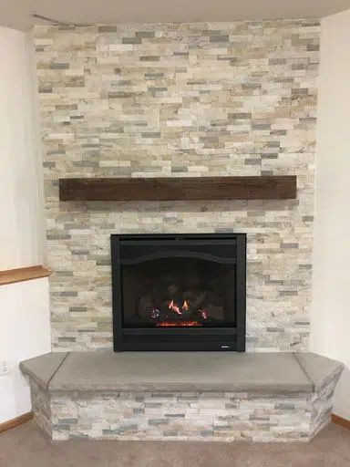 Ledge Stone Fireplace, Reclaimed Wood Mantel, Wood Mantle Fireplace, Fireplace And Tv, Stacked Stone Fireplaces, Rustic Fireplace Mantels, Fireplace Designs, Fireplace Mantel Decor, Rustic Fireplaces