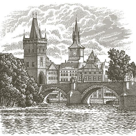 Praha on Behance Pencil Sketches Creative, Pencil Sketches Creative Inspiration, Prague Sketch, Drawing Images Pencil, Pencil Sketches For Beginners, Pencil Drawing Abstract, Sketches Landscape, Portraits Pencil, Pencil Sketches Landscape