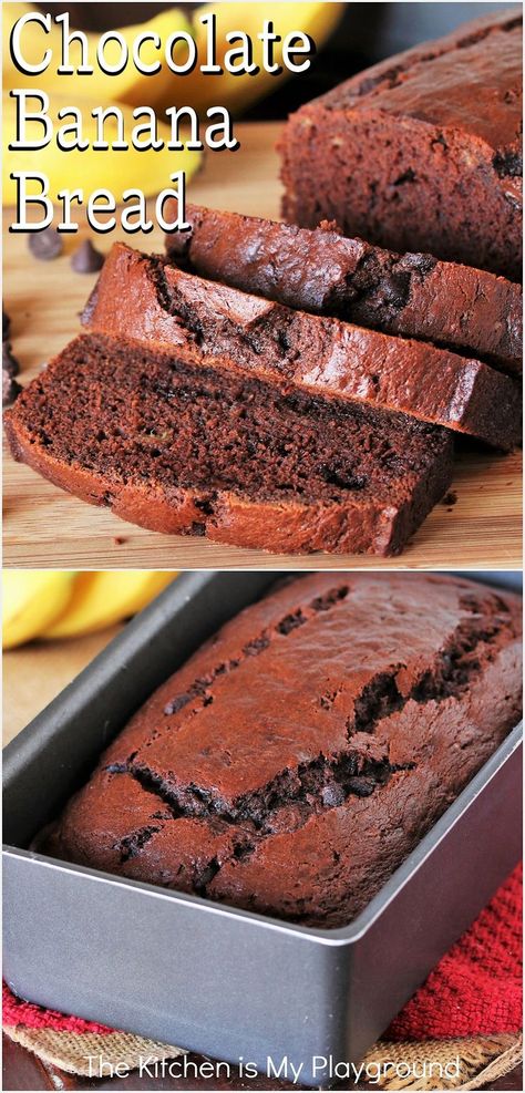 Slices & Loaf of Chocolate Banana Bread Banana Bread With Cocoa Powder, Cottage Desserts, Cocoa Banana Bread, Easy Chocolate Banana Bread, Cocoa Bread, Banana Bread Moist, Brunch Pastries, Buttermilk Banana Bread, Dessert Cravings