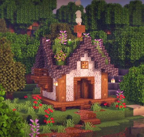 Cute Small Village Houses Minecraft, Cute Minecraft Homes Cottage, Cute Minecraft Houses Cottage Easy, Simple Minecraft Cottage Tutorial, Small Cottage Homes Minecraft, Minecraft House Cute Cottage, Minecraft Enchanting Building, Earthy Minecraft House, Cute Minecraft Village Houses