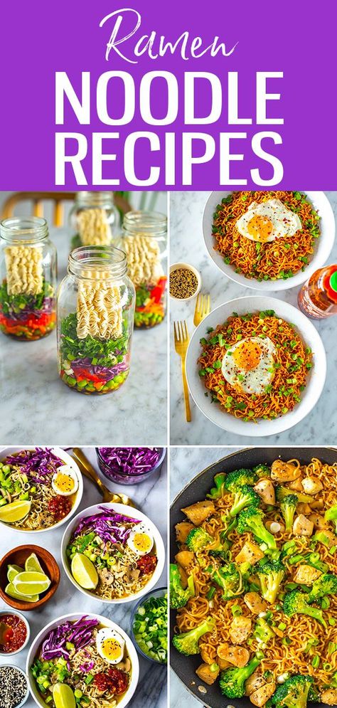 Upgrade packaged ramen noodles with these quick and easy recipes! Make delicious soups, stir fries and even salads. #ramen #ramennoodles Ramen Recipes With Instant Ramen, Crabby Snacks, Vegan Ramen Recipes, Best Ramen Noodles, Vegetable Ramen, Delicious Ramen, Jar Meals, Delicious Soups, Noodle Salad Recipes