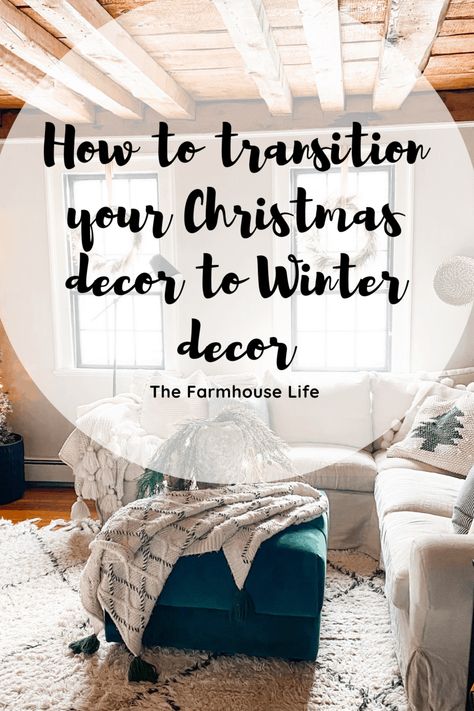 I show you how to transition from Christmas decor to Winter decor without looking too Christmassy. Plus a video tour of my Winter decor! #farmhousedecor #winterdeorideas #howtodecoratethis new year February Decorating Ideas, Christmas To Winter Decor Transition, Decorating After Christmas Is Over, Winter Home Decor After Christmas, Transitional Christmas Decor, January Decor After Christmas, Winter Tree Decorations, After Christmas Decor, Decor After Christmas