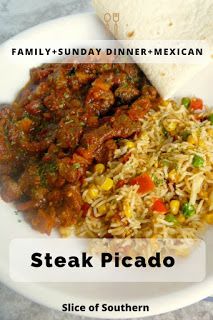 Slice of Southern: Steak Picado Milanesa Steak, Steak Picado, Milanesa Recipe, Sunday Treats, Mexican Steak, Mexican Stew, Beef Dinners, Easy One Pot Meals, Steak Dinner