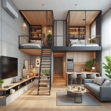 Aesthetic Bedroom Idea, Loft Type House, Loft House Ideas, Cottagecore Decor Ideas, Cozy Winter Aesthetic, Small Loft Apartments, Loft Homes, Prefab Shipping Container Homes, Prefab Container Homes