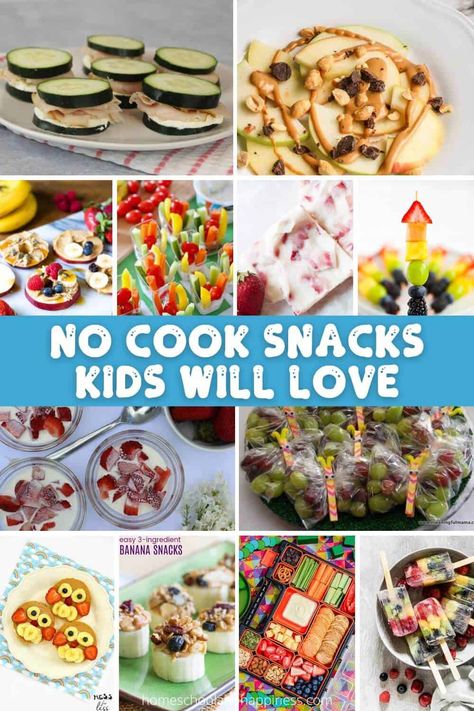 Easy No Cook Snacks for Kids No Cook Savory Snacks, 4 H Cooking Project Ideas, No Cook Snacks For Party, School Snack For Classroom, No Cook Food Ideas, No Cook Kids Recipes, No Cook Snacks For Kids To Make, No Cooking Recipes For Kids, Easy No Cook Snacks