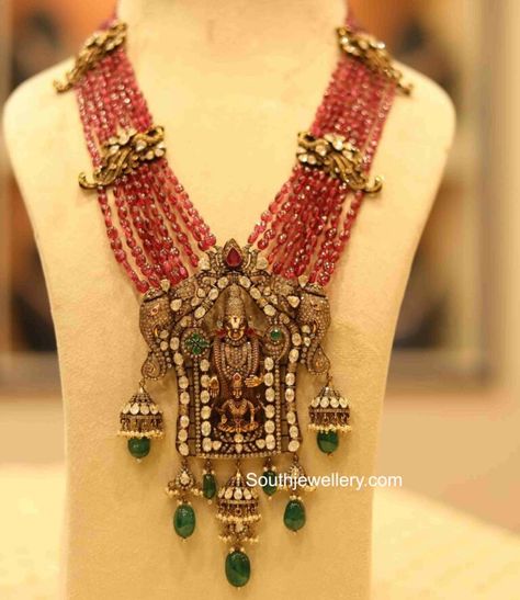 Temple Jewellery Choker Antiques, Ruby Beads Mala, Balaji Pendant, Dhoti Function, Hyderabadi Jewellery, Beads Haram, Temple Jewelery, Mango Mala, Polki Sets