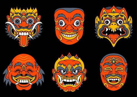 Animal Faces Drawing, Barong Bali, Traditional Mask, Mirror Illustration, Tiki Mask, Doodle Art Drawing, Ecole Art, Cartoon Tattoos, Beauty Illustration