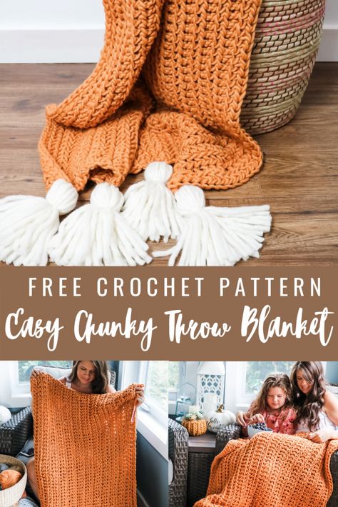 Crochet Chunky Blanket, Chunky Crochet Throw, Chunky Yarn Blanket, Chunky Crochet Blanket Pattern, Chunky Crochet Blanket, Fall Crochet Patterns, Half Double Crochet Stitch, Crochet Blanket Designs, Crochet Throw Blanket