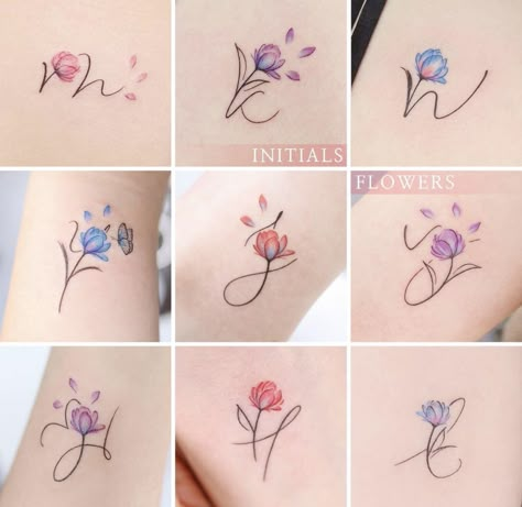 Initial With Flower Tattoo, Small Flower Tattoo Designs, Infinity Tattoo Ideas, Tattoo Initials, Rose Tattoo Stencil, Wrist Tattoos Girls, Matching Friend Tattoos, P Tattoo, Small Girly Tattoos