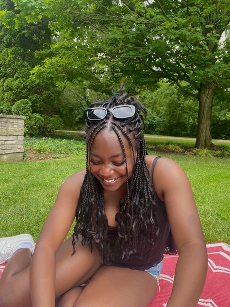 in my french curl knotless braid era | black girl hairstyles, summer braid ideas, summer picnic, picnic ideas, french curl knotless braids, black girl Curl Knotless Braids, French Curl Knotless Braids, French Curl Knotless, Knotless Braid, Braids Black, Summer Braids, French Curl, Picnic Ideas, Picnic Date