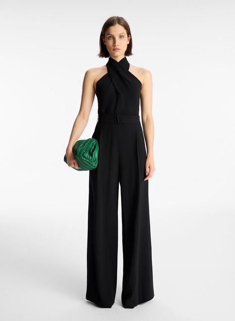 Murphy Wide-Leg Jumpsuit Jumpsuit Styling, Tailored Jumpsuit, Clean Origin, Long Jumpsuits, Vogue Fashion, Wide Legs, Silhouette Cut, Crepe Fabric, Halter Neckline