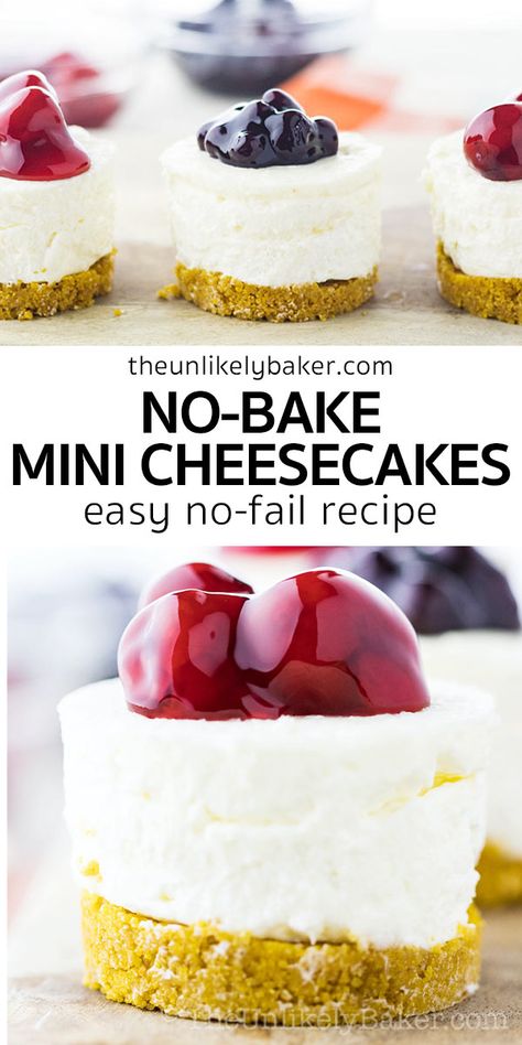 No Bake Mini Cheesecakes, Mini No Bake Cheesecake, Small Cheesecake, Mini Cheesecakes Easy, Cheesecake Oreo, Mini Cheesecake Recipes, Cheesecake Dessert, Baked Cheesecake Recipe, Brownie Desserts